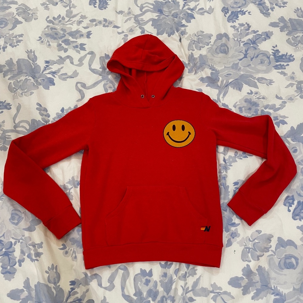 Aviator Nation Kids Smiley Pullover Hoodie Red